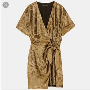 zara shiny wrap dress